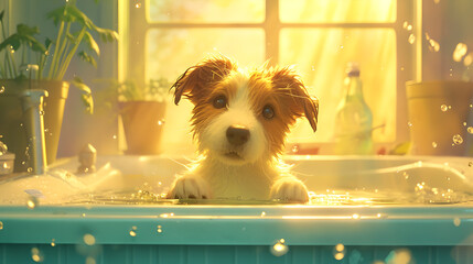 Pets in the bathtub