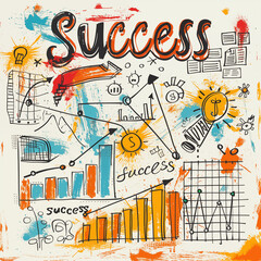 Success - A business plan scribble with the text "success" and some charts