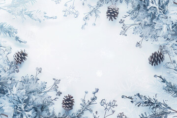 Crisp Winter Pattern with Snowflakes and Pinecones in Soft Light