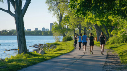  Group of Joggers on a Scenic Path by the Water
