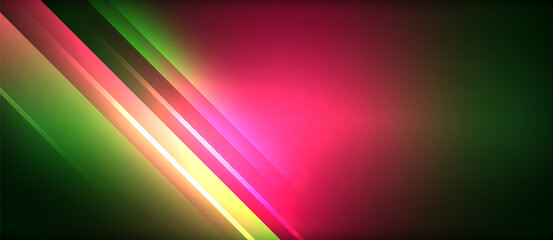 Obraz premium Neon glowing circle rays, light round lines in the dark, planet style neon wave lines. Energetic electric concept design for wallpaper, banner, background