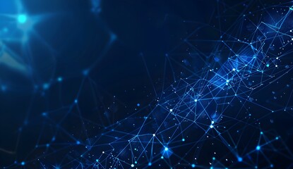 Blue background with dark blue geometric pattern and glowing dots, representing technology or digital connection