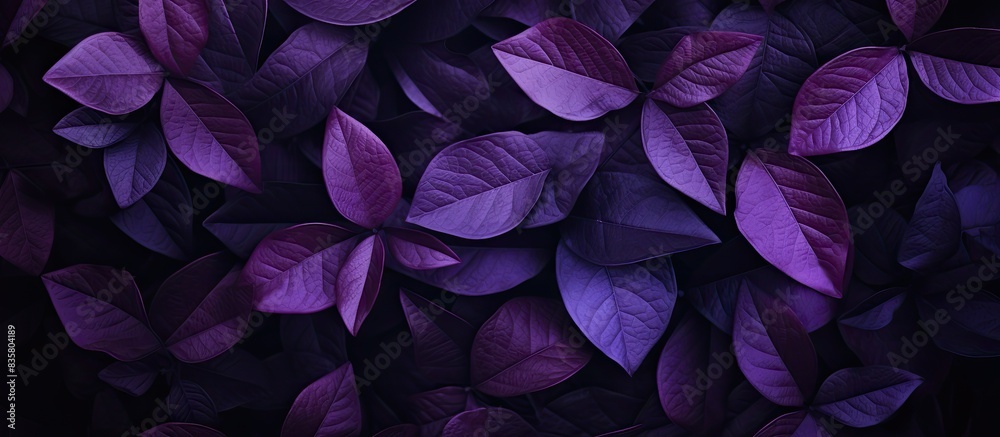 Wall mural close-up view of purple leaves creates an abstract leaf texture in the background with copy space im