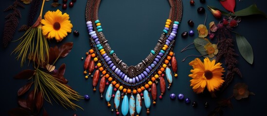 Glass beads necklace with copy space image on a white background, showcasing isolated beads for jewelry design enthusiasts and creators of handmade jewelry.