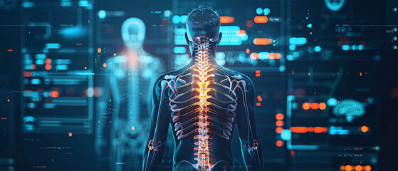 Glowing Blue and Orange Digital Xray of Human Spine