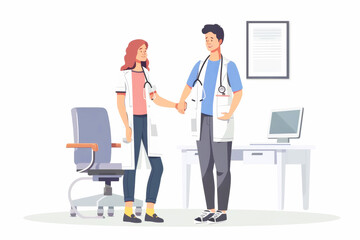 Friendly illustrated depiction of two female doctors in a medical office.