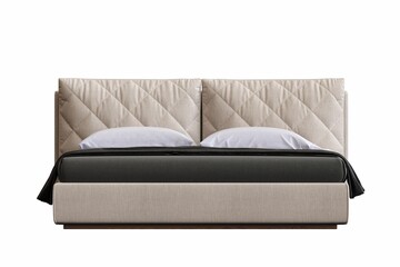 double bed isolated on white background, furniture for the bedroom interior, 3D illustration, cg render