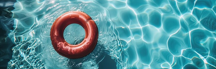 gold swimming ring floating in the swimming pool