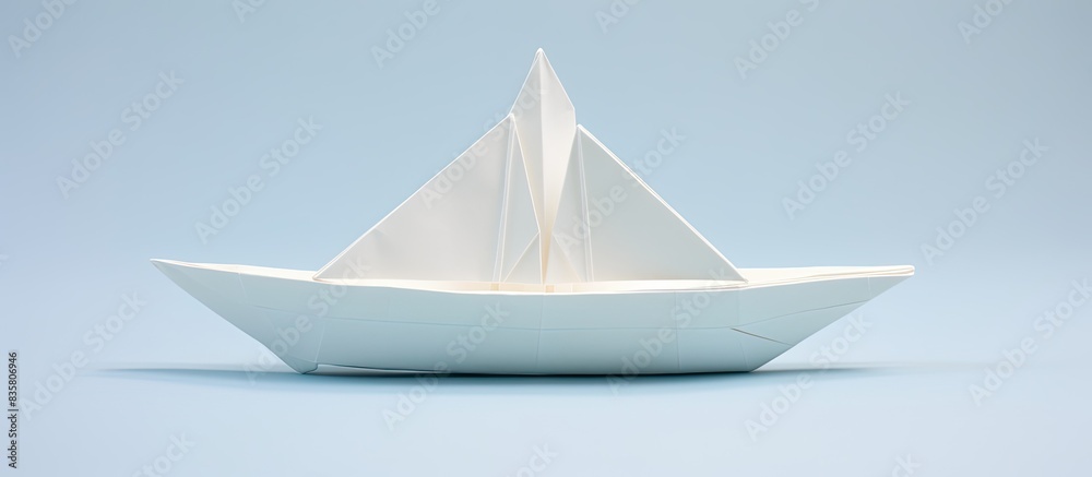 Wall mural origami paper boat on a white background with copy space image.