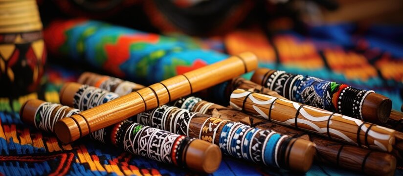 Authentic handcrafted Indigenous items such as flutes, blankets, and native crafts are featured at the Six Nations summer pow-wow, with copy space image.