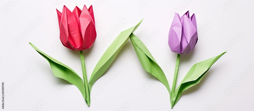 Wall mural tulip origami displayed on a white background with copy space image.