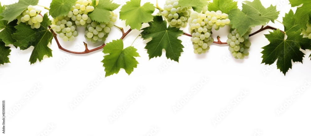 Wall mural fresh grape vine branch on white backdrop with copy space image.