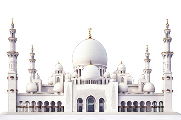 Fototapeta premium Grand Mosque with domes and minarets isolated on transparent background. Architectural photography. Religious and cultural landmark concept for design and print.