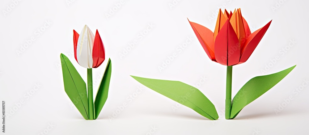 Wall mural tulip origami displayed on a white background with copy space image.