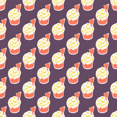 A pattern of ice cream cones with whipped cream on top