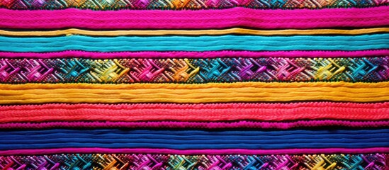 A Mexican man crafting with yarn in focus, with blurred copy space image ahead.