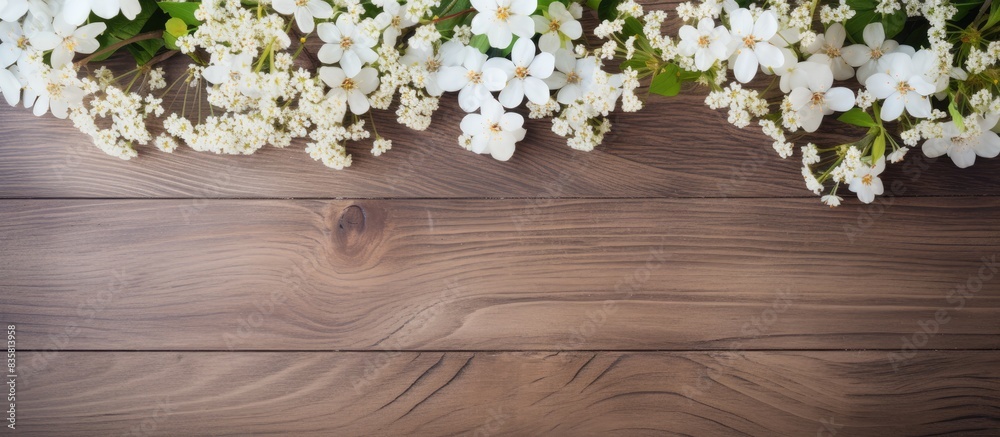 Canvas Prints a gypsophila flower displayed on a wooden background with copy space image.
