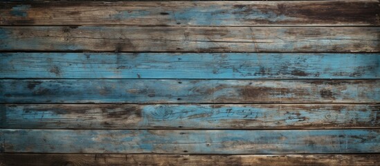 Fototapeta premium Antique wooden frames hanging on a blue wall with copy space image.