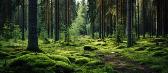 Obraz premium Dark forest scenery with copy space image available.