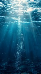 Underwater scene with sunlight filtering through the water, creating an ethereal and tranquil atmosphere