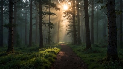 A serene forest scene as dawn breaks ai_generated
