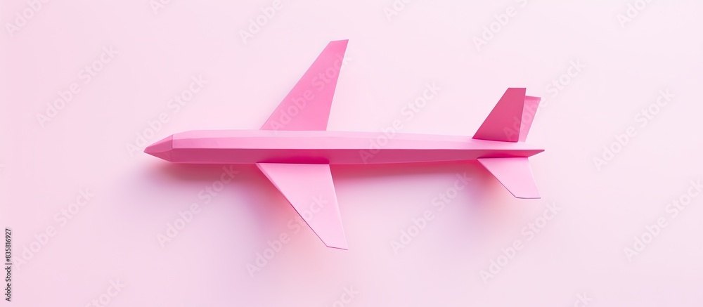 Wall mural a pink paper airplane origami displayed on a white backdrop with a copyspace image.