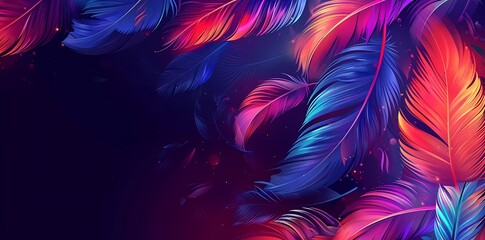 Abstract feather background. Neon color vector. Illustration for banner