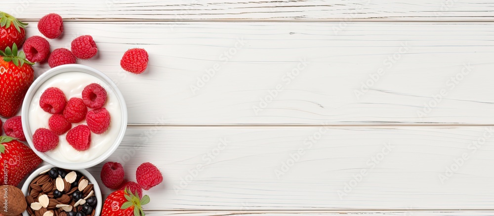 Canvas Prints A variety of cereals, muesli, blueberries, and cookies are arranged on a light backdrop in a top view flat lay composition with copy space image.