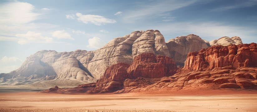 The landscape of Neom in Tabuk offers stunning views with plenty of open areas for photography with a copy space image.