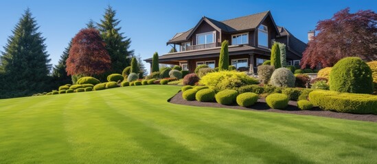 Tranquil garden setting with a lot of calming greenery and ample copy space image.