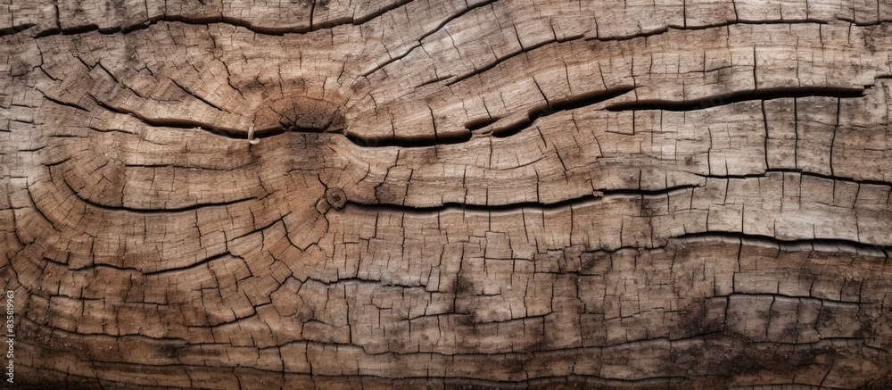 Wall mural the fissure visible on the trimmed timber's surface, suitable for a copy space image.