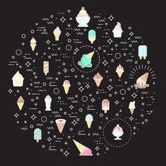 Simple Set of Ice cream and popsicle Related Vector Line Illustration. Contains such Icons as dessert, cone, waffle, vanilla, yammy, soft, stick, scoop and more.