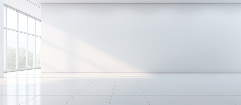 Blurry white empty room or corridor with light at end wall, ideal as a background or backdrop for hospital or gallery, suitable for design with copy space image.