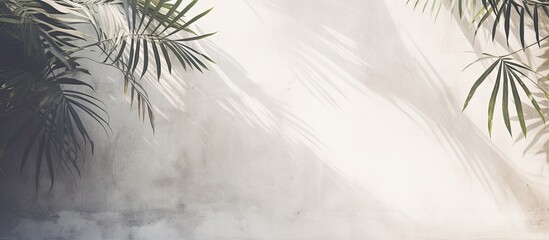 Nature's play of light and shadow with leaves and branches creates a captivating backdrop on a white wall, ideal for design with copy space image.