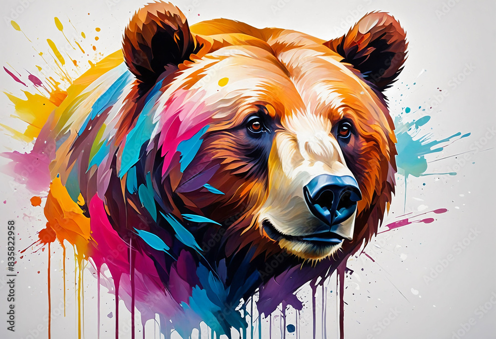 Sticker Colorful abstract bear animal portrait painting, nature theme concept texture design