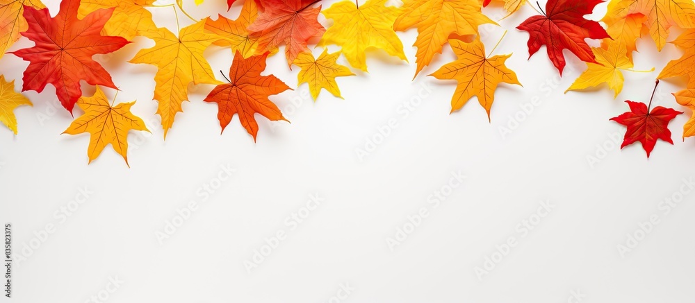 Canvas Prints Autumn leaves cascading in shades of orange against a white backdrop with copy space image.