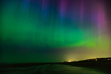 Majestic display of colorful Northern Lights over the North Sea