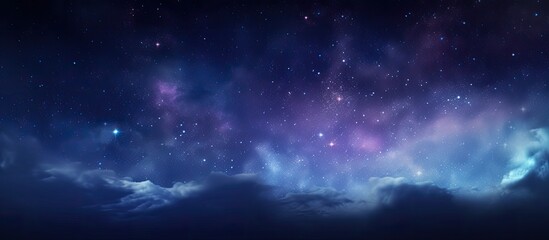 Fototapeta premium A panoramic night view against a blue starry sky with grain and adjusted white balance, ideal for adding text or graphics with copy space image.