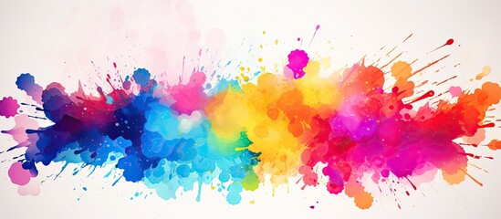 Fototapeta premium Hand-drawn watercolor art in cool blue and pink tones, with color splashes creating an abstract frame on paper, providing copy space and texture.