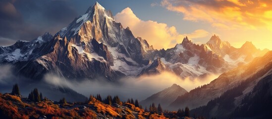 Mountain sunset scene with autumn colors, perfect for a copy space image.