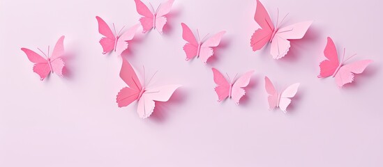 Naklejka premium A paper butterfly on a pink backdrop with copy space image.