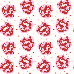 Coquette Retro Cake heart shaped Pattern Seamless Design with Colorful vibrant color isolated on Background.