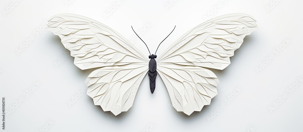 Wall mural origami paper butterfly displayed on a plain white backdrop with copy space image available.