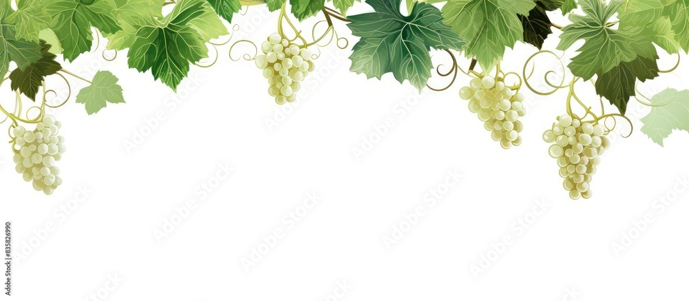 Wall mural fresh grape vine branch on white backdrop with copy space image.