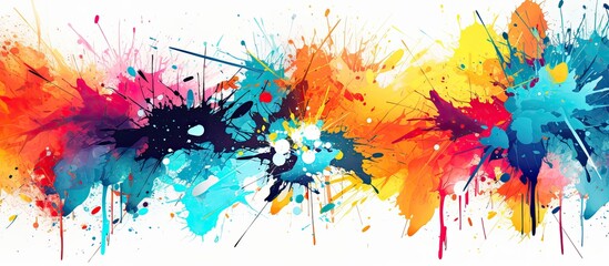 Fototapeta premium Hand-drawn watercolor art in cool blue and pink tones, with color splashes creating an abstract frame on paper, providing copy space and texture.