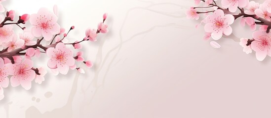 Fototapeta premium Cherry blossoms in bloom during spring season with white background providing copy space image.