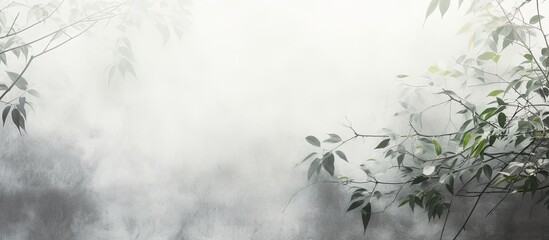 Neutral nature theme with abstract shadows of gray leaves on a white wall creating a background suitable for text placement, like a copy space image.