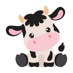 Cute sitting baby cow vector cartoon illustration
