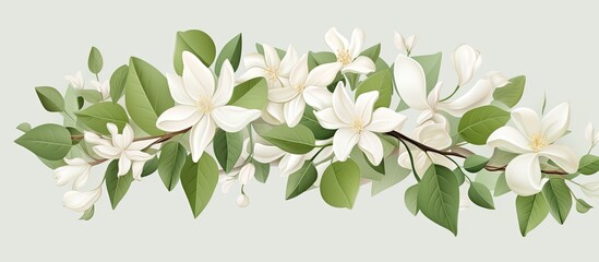 Beautiful white Jasmine flower floating in the air against a white background, representing levitation or zero gravity, captured in a high-resolution copy space image.
