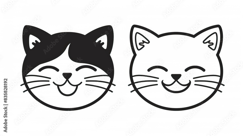 Canvas Prints Black and white simple outline cats head emoticon pictures 
